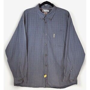 Columbia Shirt XXL Long Sleeve Gray‎ Blue Plaid Button-Up Outdoor Travel Cotton
